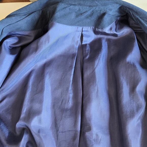 Vtg 90s Navy Faux Suede Button Front Midi Dress Sz L Handmade Minimalist Artisan - Picture 10 of 10